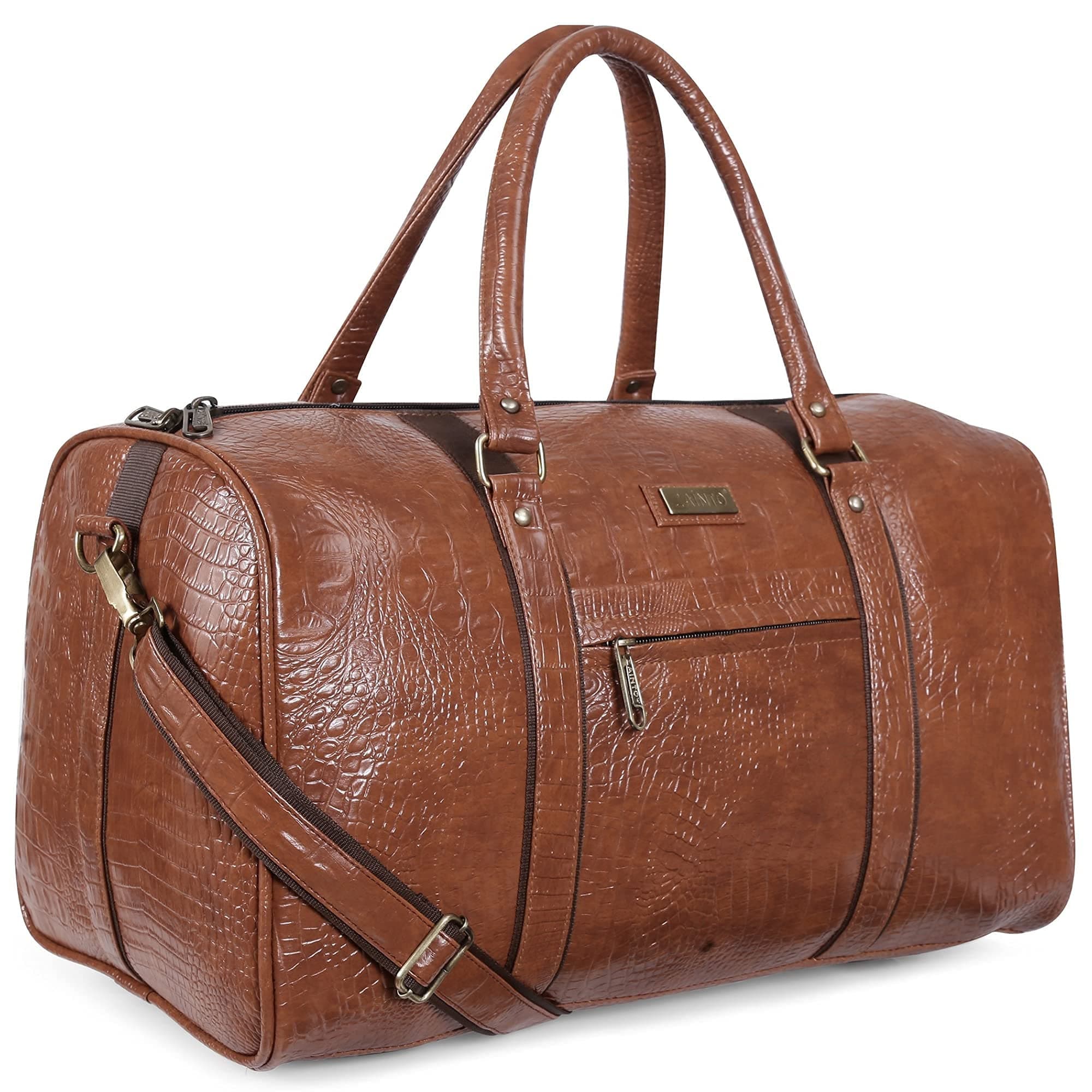 ZAINTO Unisex Textured Leatherette Stylish 35 Liter Cabin Bags For Travelling In Flight 7Kg Latest Travel Textured Leather Duffle Bags For Men And Women (Tan, 28 Cm)