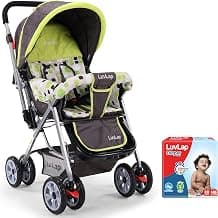 LuvLap Sunshine Stroller/Pram, Easy Fold, for Newborn Baby/Kids, 0-3 Years (Light Green) & Baby Diaper Pants New Born Size (NB), Pack of 30 Count, for Babies of Upto 5Kg, Extra Small (XS)