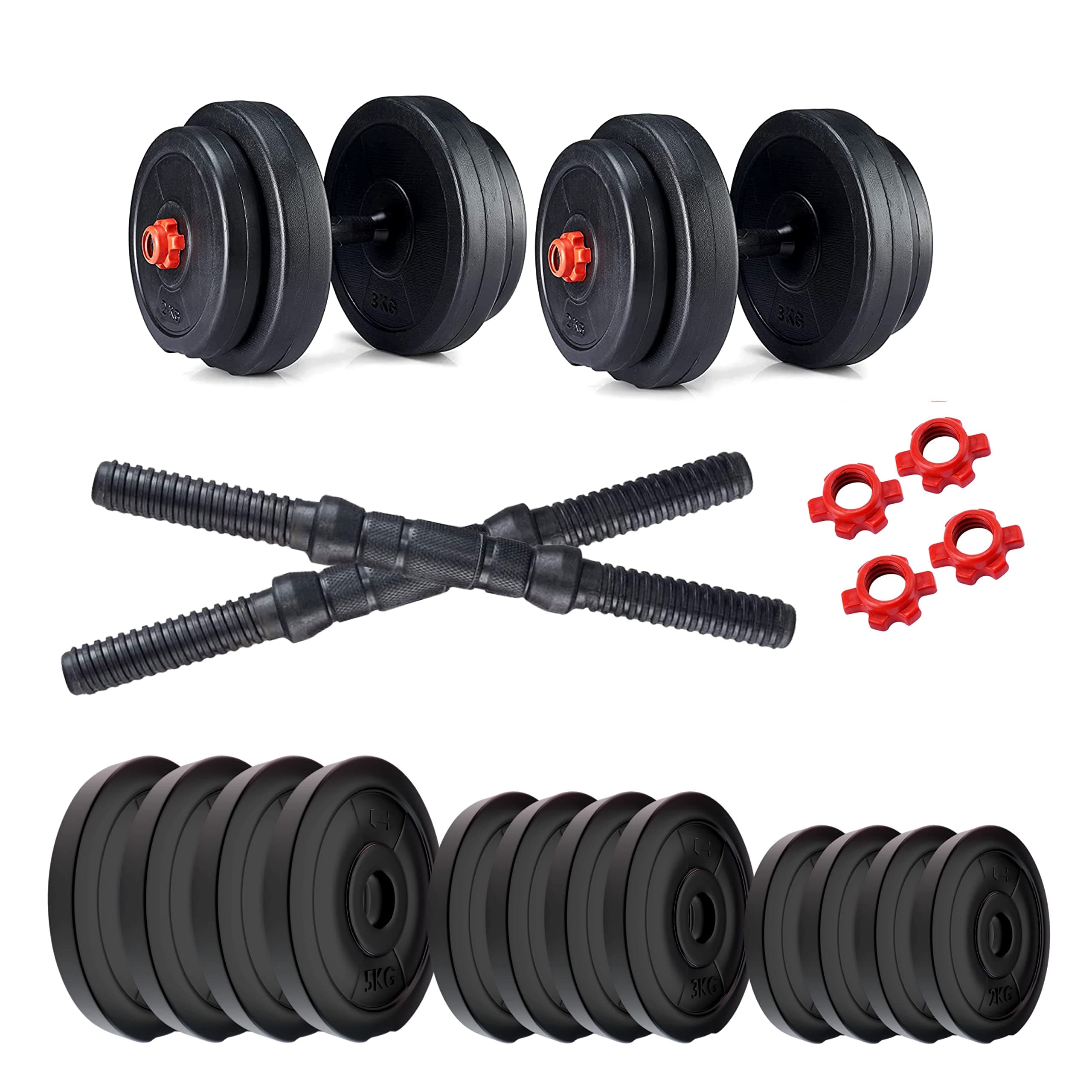 Kore PVC 40 kg (5 kg x 4 + 3 kg x 4 + 2 kg x 4) Combo 16 Dumbbells Set, Black-Red