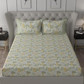 maspar Farmington 100% Cotton Bed Sheet Set, Bed Sheet (224 x 275 cm) with Two Pillow Covers(50 x 75 cm), Double, Yellow
