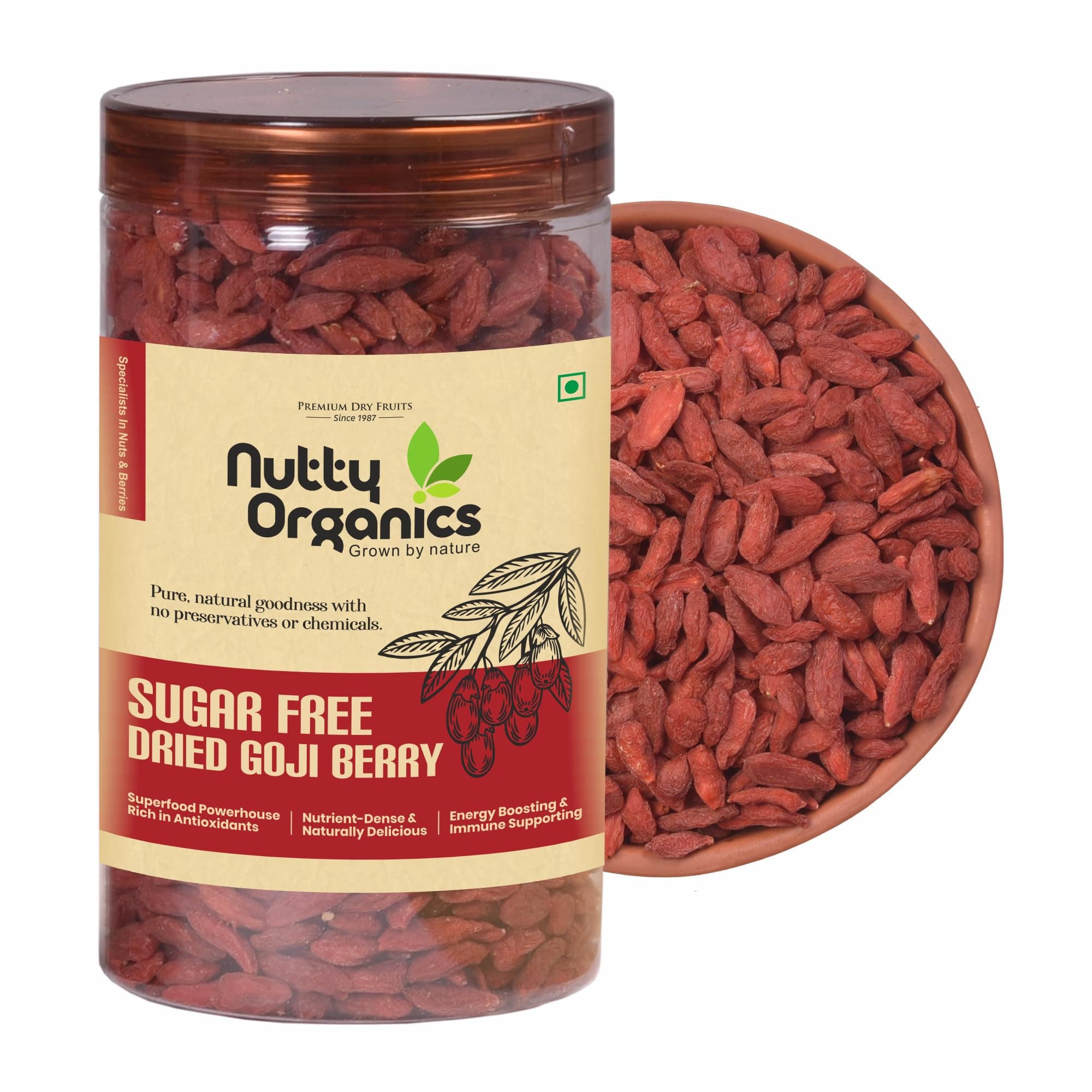 NUTTY ORGANICS Dried Goji Berries 150 GM | High in Vitamin A & Rich in Antioxidants | Immunity Booster Goji Berry Toppings for Fruit Salads & More