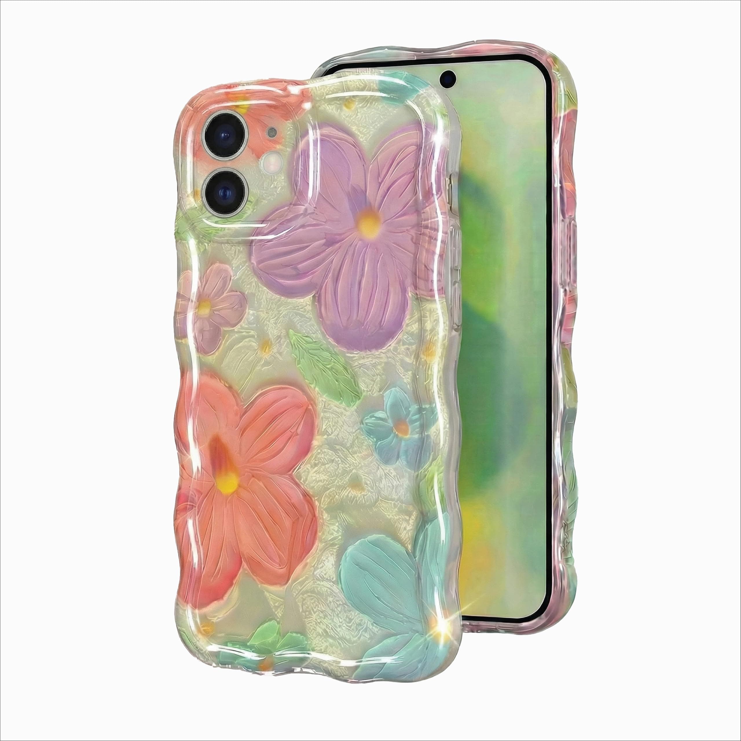 amazon basics Aesthetic Floral Case for iPhone 12 – Slim Protective TPU Bumper, Shockproof Soft Flexible Silicon Cover, Anti-Scratch & Drop Protection for Women & Girls (Purple Flowers)