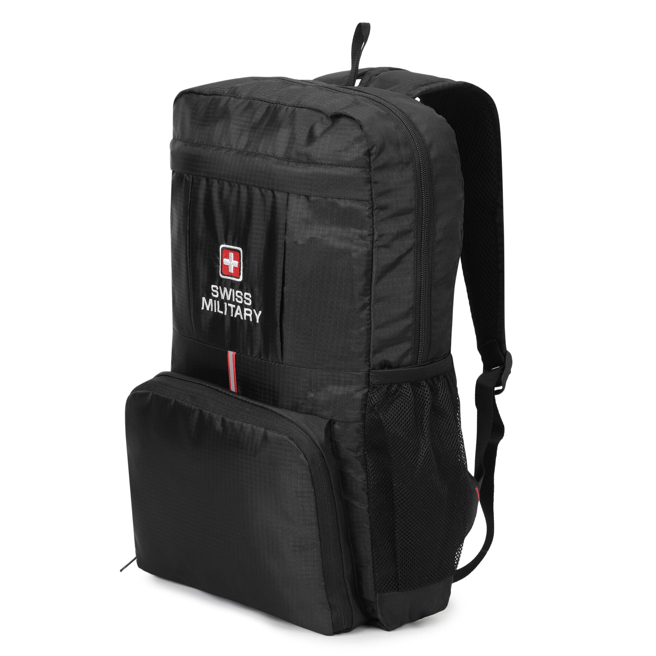 SWISS MILITARY Foldable Backpack: Lightweight 13.2L Water-Resistant Bag for Men & Women | Compact, Tear-Resistant Design for Travel & Daily Use - Black