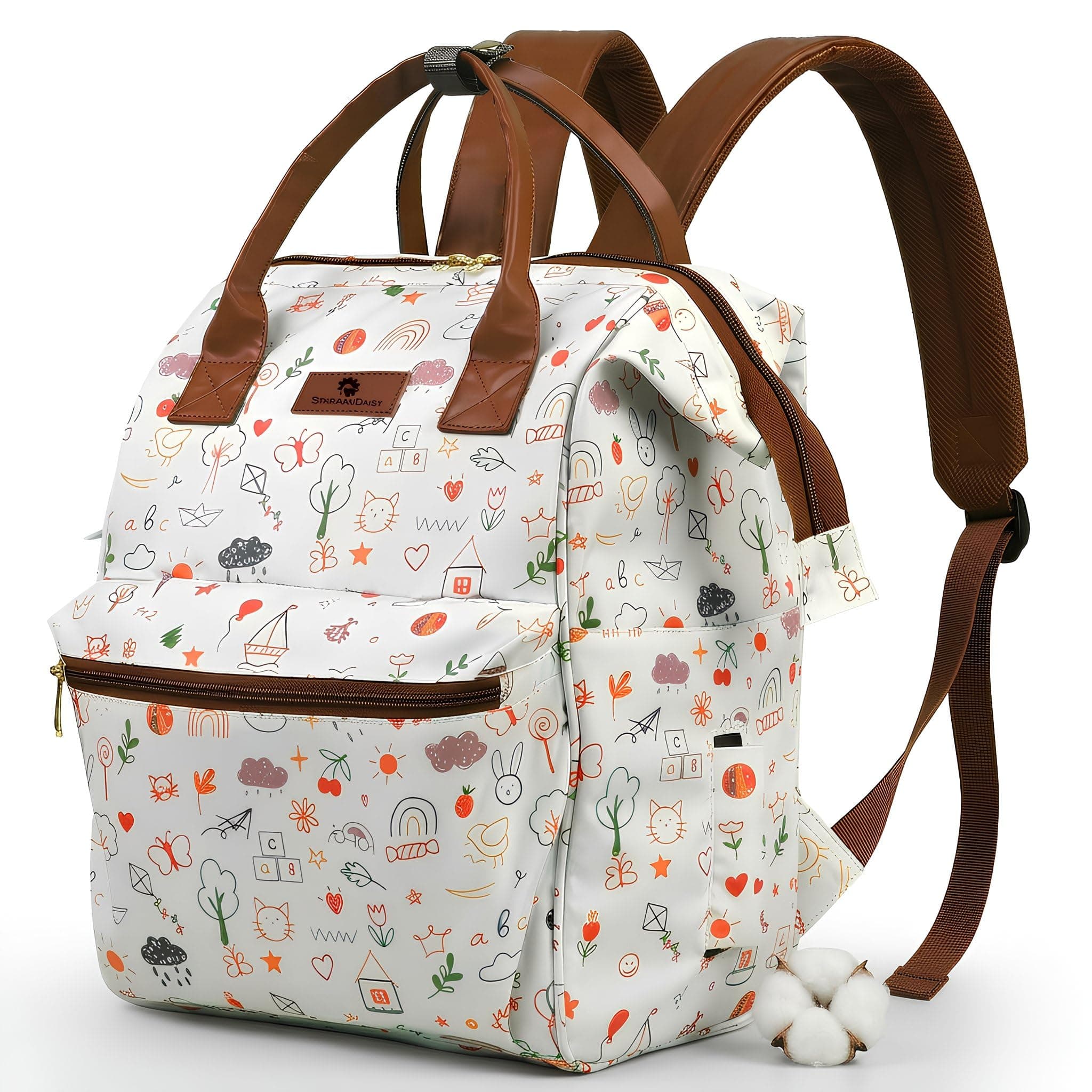 StarAndDaisy Baby Diaper Bag for Mother Travel/Diaper Bags for Mother for Travel with Laptop Pocket, Multi Compartments, Insulated Bottle Pockets, Waterproof, Ultra soft fabric - Nature Print