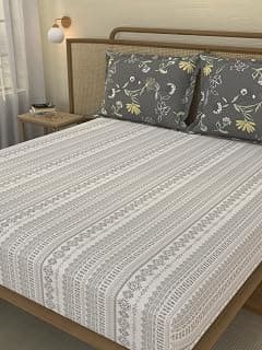 Portico New York Signature - Home & Harmony 144 TC Cotton Grey Queen Bed Fitted Sheet with 2 Pillow Covers