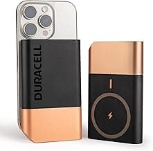 Duracell Magnetic Wireless Power Bank 10000 mAh, Magsafe Compatible, Fast Charging, Compact, 15W Wireless Charging, 22.5W USB A/Type C Output, for iPhone, Smartphones, USB & Qi Enabled Devices, Black