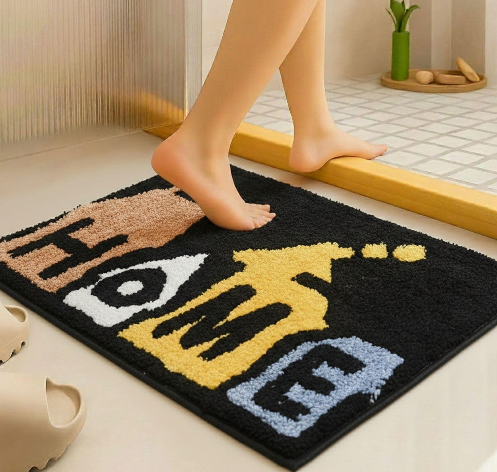 VAS COLLECTIONS Luxurious 2000 GSM Microfiber Bath Mat | Super Soft, Thick & Fluffy | Anti-Skid, Super Absorbent, Bathroom/Bedroom/Kitchen/Door Mat (40x60 cm, Pack of 1) (Home Print)