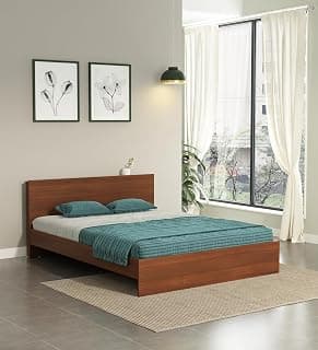 Pepperfry Engineered Wood Wilson King Size Bed Without Storage | Wooden Double Bed Cot Palang Furniture for Bedroom Living Room Home and Hotel (Walnut Finish)
