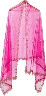 YOUTHQUAKE Plastic Mirror Emboridered Net Dupatta for Womens & Girls With Fancy Cut Design with Lace