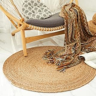 Habere India-All the Cultures Fabricating India Carpet for Living Room | Round Floor Mats | Rugs for Living Room | Round Jute Carpet (Beige - 2ft)