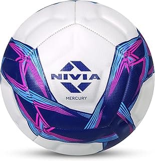 Nivia Mercury Football, PU Leather, Power Stitched Football, 12 Panel, Match Ball (Size - 5, White/Blue)