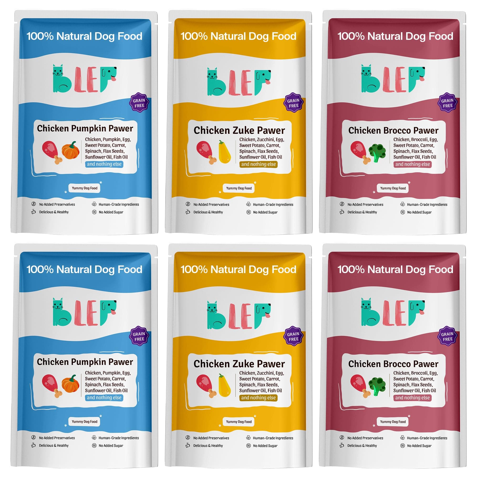 BLEP Dog Food Adult & Puppy | 600g | Dog Wet Food, High Protein, Omega 3&6, Contains Chicken Breast, Broccoli, Pumpkin, Zucchini, Zero Preservatives, Digestible, Human Grade(6 Packs of 100g)