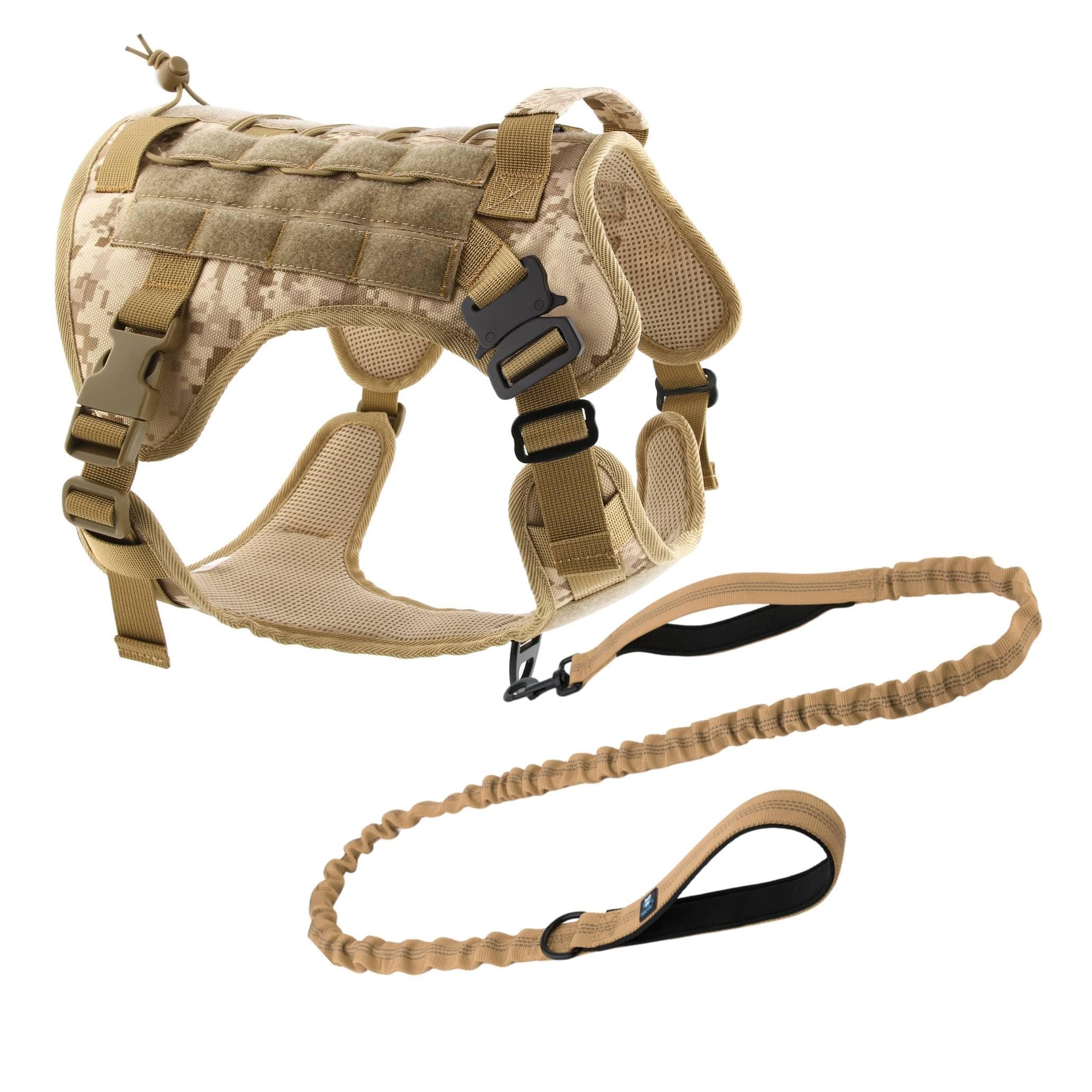 HANK Tactical Dog Harness & Leash Set - Dog Body Belt - Military Standard Fabric - 2 Metal Buckles - Dog Vest for Training - Walking - Adventure (Camouflage, XL - (Harness + Leash)