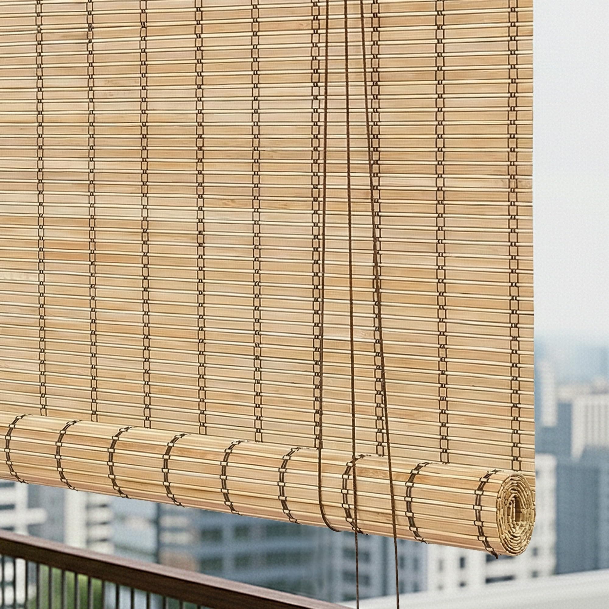 Story@Home Bamboo Curtains for Outdoor W 4 ft x H 7 ft (Pack of 2) | Rope Mechanism Roll Up Down Bamboo Shade for Sunlight, Dust Protection Window Chick Blinds for Balcony - Beige & White