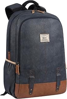 Gear Classic 18"/20L Faux Leather Water Resistant Anti Theft Laptop Bag | Office Backpack | Travel Backpack | Casual Backpack for Men/Women (Navy - Tan)