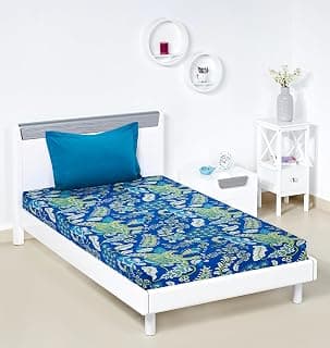 Amazon Brand - Solimo Floral Treasure 144 TC 100% Cotton Single Bedsheet with One Pillow Cover, Soft and Smooth (Traditional, Blue and Green)