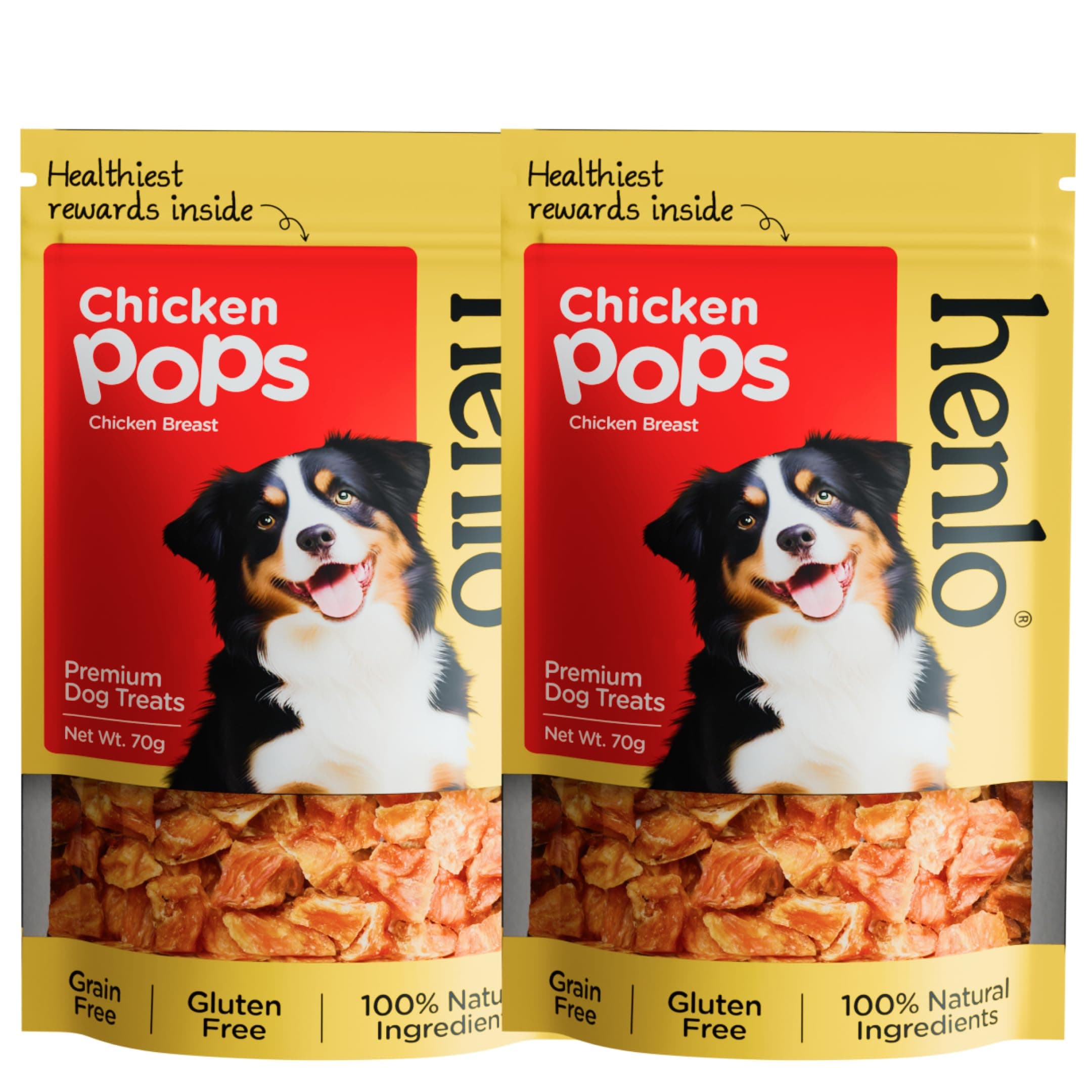 Henlo Chicken Pops Dog Treats|High-Protein Crunchy Dog Snacks|Single Ingredient Chicken Breast|Grain-Free & Gluten-Free|No Preservatives|Slow Cooked for Maximum Nutrition|70g (Pack of 2)
