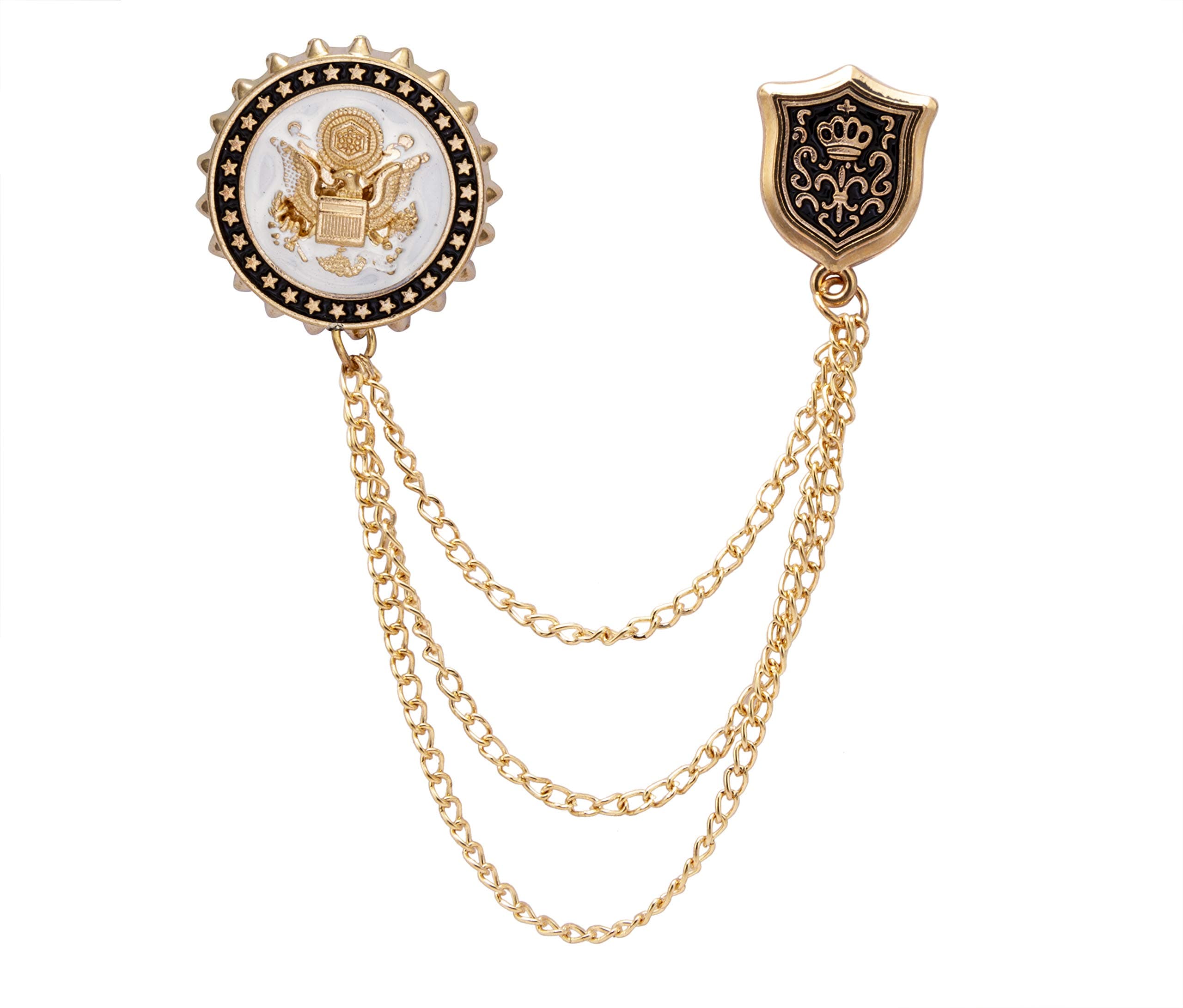 Knighthood Royal Gold Badge with Gold Stars,White Enamel and Shield Lapel Pin Suit Collar Accessories Brooch for Men