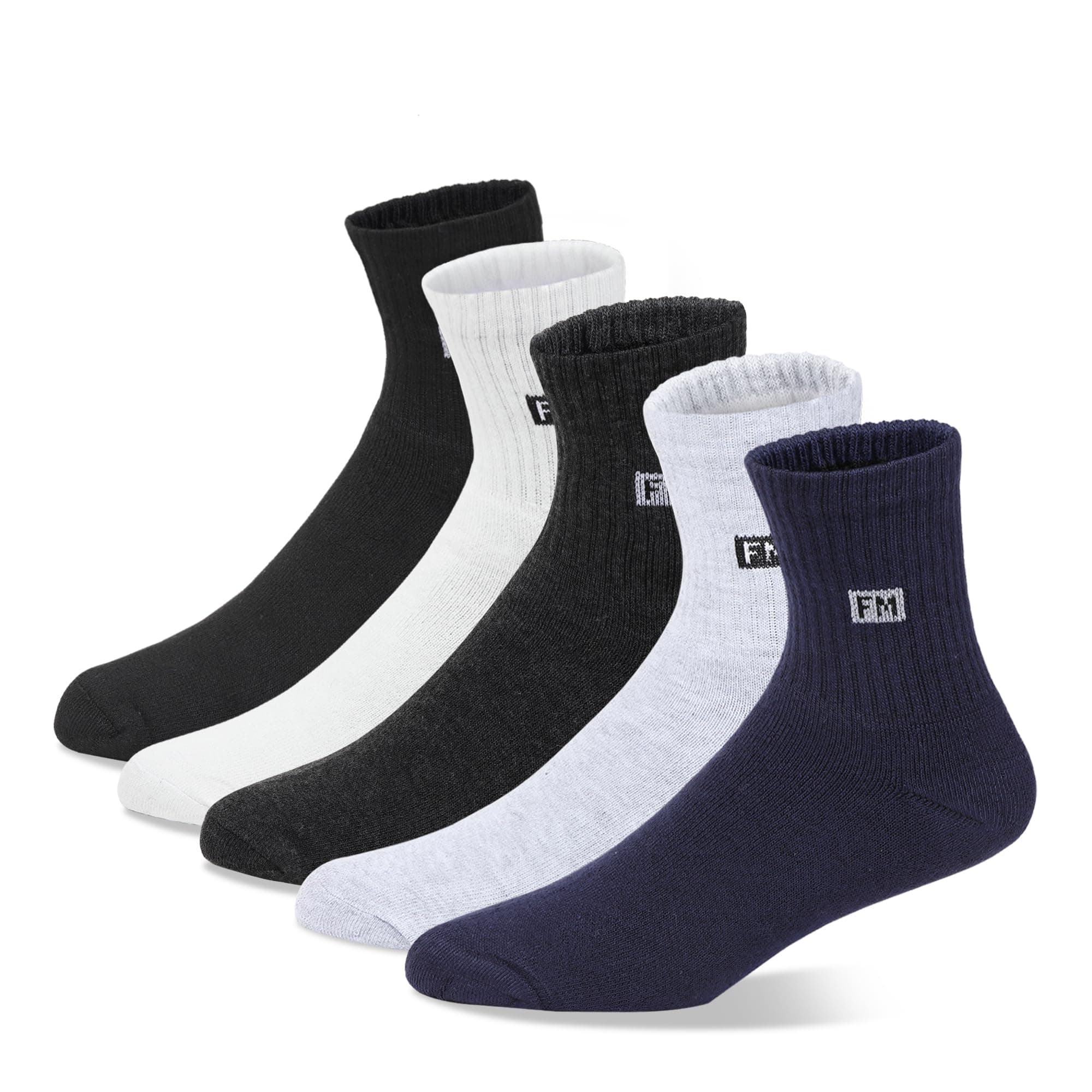 Fitness Mantra® 5 Pairs Cotton Crew Socks | Free Size| Padded Cushion| Breathable| Daily Use| Mid Length Socks| Winter Socks|