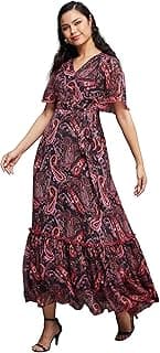 Miss Chase Women’s Floral V-Neck Flutter Sleeve Wrap Chiffon Maxi Dress