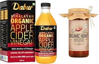 Dabur Himalayan Organic Apple Cider Vinegar with Mother of Vinegar - 500 ml & Dabur Organic Honey 500g|100% Pure| Raw| Unfiltered|Unprocessed|NPOP Certified Honey with No Added Sugar