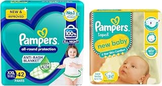 Pampers All round Protection Pants, XXL Size, 42 Count & Active baby diaper, Baby Diaper XL Size, 54 Count
