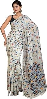 Bengal looms India Weaves of Elegance Bengal Looms India Women's Traditional Tantuja Inspired Soft Jamdani Saree with Blouse Piece | Handloom Bengali Ethnic Sari for Festive Wedding Office Party & Festivals