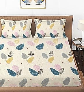 IVAZA 210 TC Cotton Double Bedsheet with 2 King Size Pillow Covers Soft Wrinkle Free Brethable Easy Care (90X90 Inches, 7 x 7.5 Feet Cream