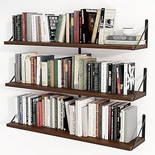 Shoper cart Floating Shelves for Wall Set of 3, Rustic Wood Floating Bookshelf for Bedroom, Large Wall Mounted Storage Shelves for Kitchen Bathroom Laundry Living Room TV Books (Brown, 32.1 INCH)