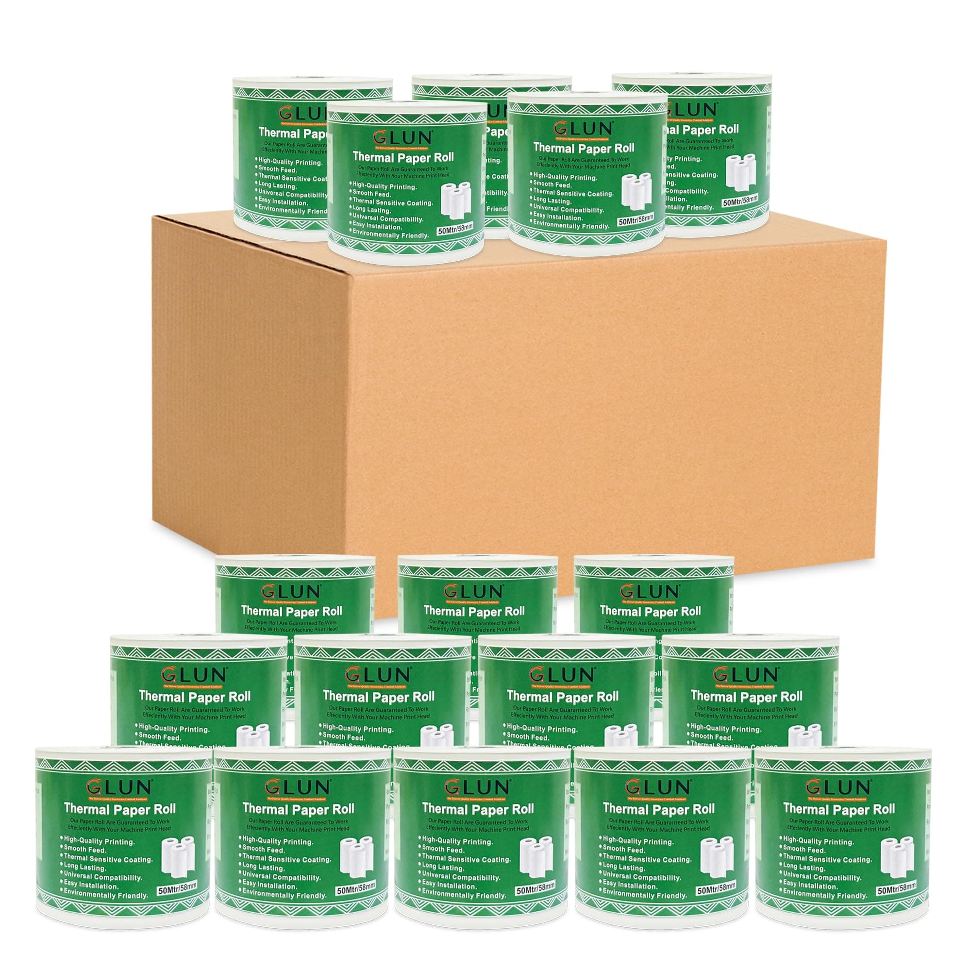 GLUN® Thermal Paper Rolls 58mm(2 inch) x 50 Meter, Smudge-Free POS Receipt Paper for Cash Registers (Pack of 20)
