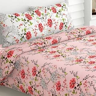haus & kinder Bed Sheet Double Bed, 186 TC Pure Cotton Queen Size Bedsheet with 2 Pillow Covers,Double Bed Bedsheet (90x100 Inches) Victorian Summer Dream Pink