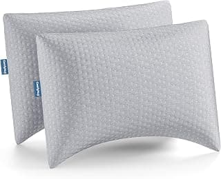 ComfyHug Sleeping Pillows Set 2, Shredded Memory Foam Adjustable Soft Pillow for Sleeping - 22 x 16 Inch, for Back & Side Sleepers – Relieves Neck & Shoulder Pain, Premium Washable Cover (Grey)