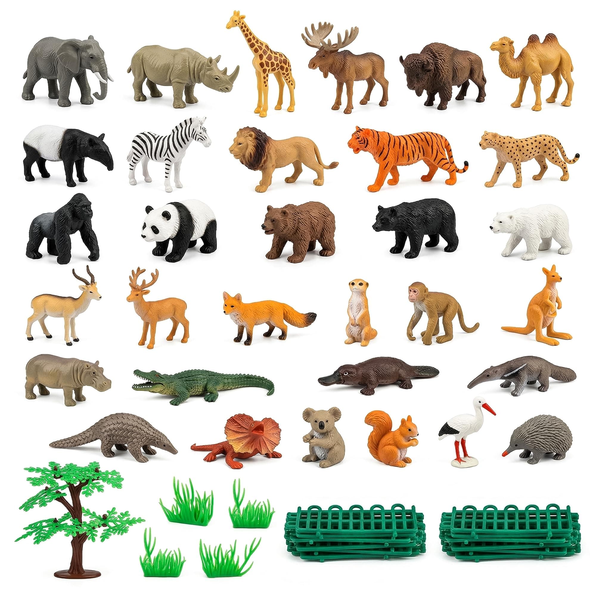 CLAPONE Animals Figure,53 Piece Mini Jungle Toys Set Animal Figurines Mini Animals Safari Animals Figures Zoo Animals Toy Toddler Toys Safari Realistic -Multicolor