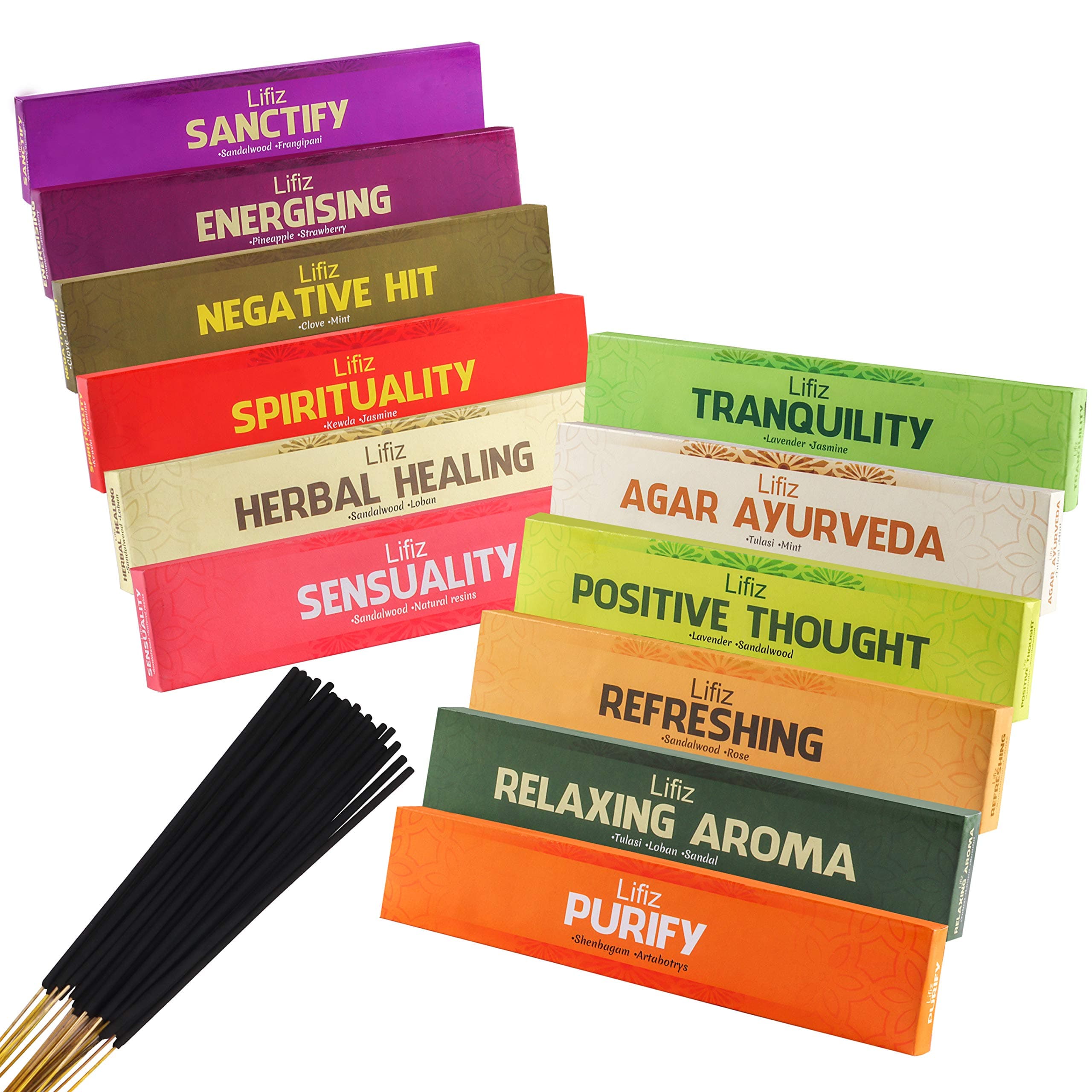 Livzing Pack of 12 Natural Incense Sticks - 240 | 100% Organic Agarbatti | Handrolled | Low Smoke Output | Fragrance mandir Puja Meditation Refreshing Aroma Spiritual Altar Ambience | Charcoal Free