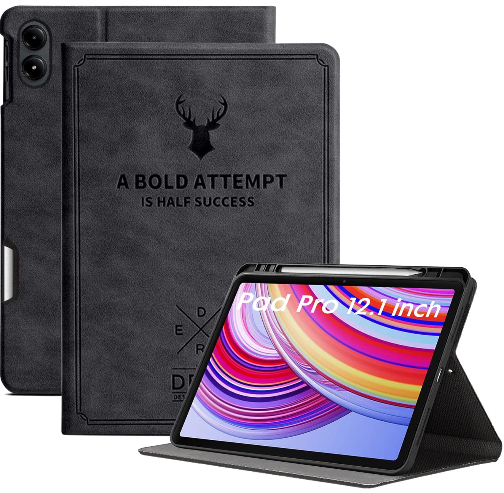 Robustrion Cover for Redmi Pad Pro 12.1 Cover Case, Deer Pattern Flip Cover with Pencil Holder for Redmi Pad Pro 5G Tablet 12.1 inch [ Auto Sleep Wake Support] - Black