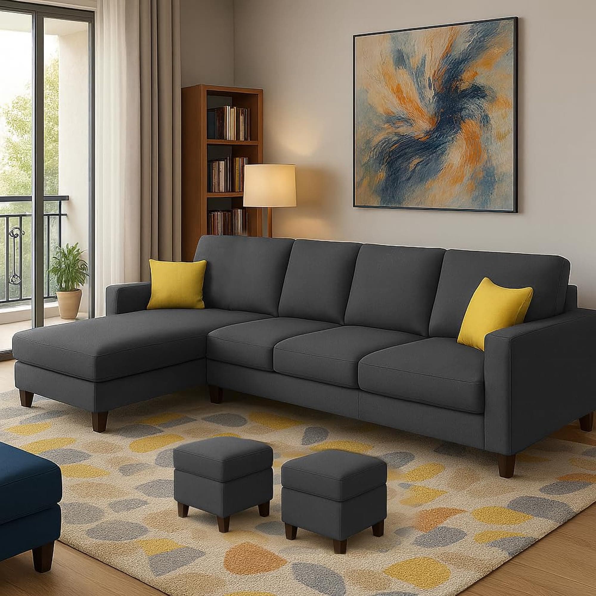 Casaliving Rolando Seater L Shape Sofa Set for Living Room Left Side (Black, 6 Seater - LHS)