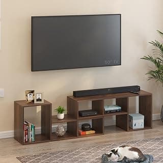 BLUEWUD Petel Engineered Wood TV Entertainment Unit/Versatile Adjustable TV Panel Stand & Storage Unit with 6 Compartments & Adjustable L-Shaped Shelves DIY Ideal Upto 65 Inches TV (Petel Brown Maple)