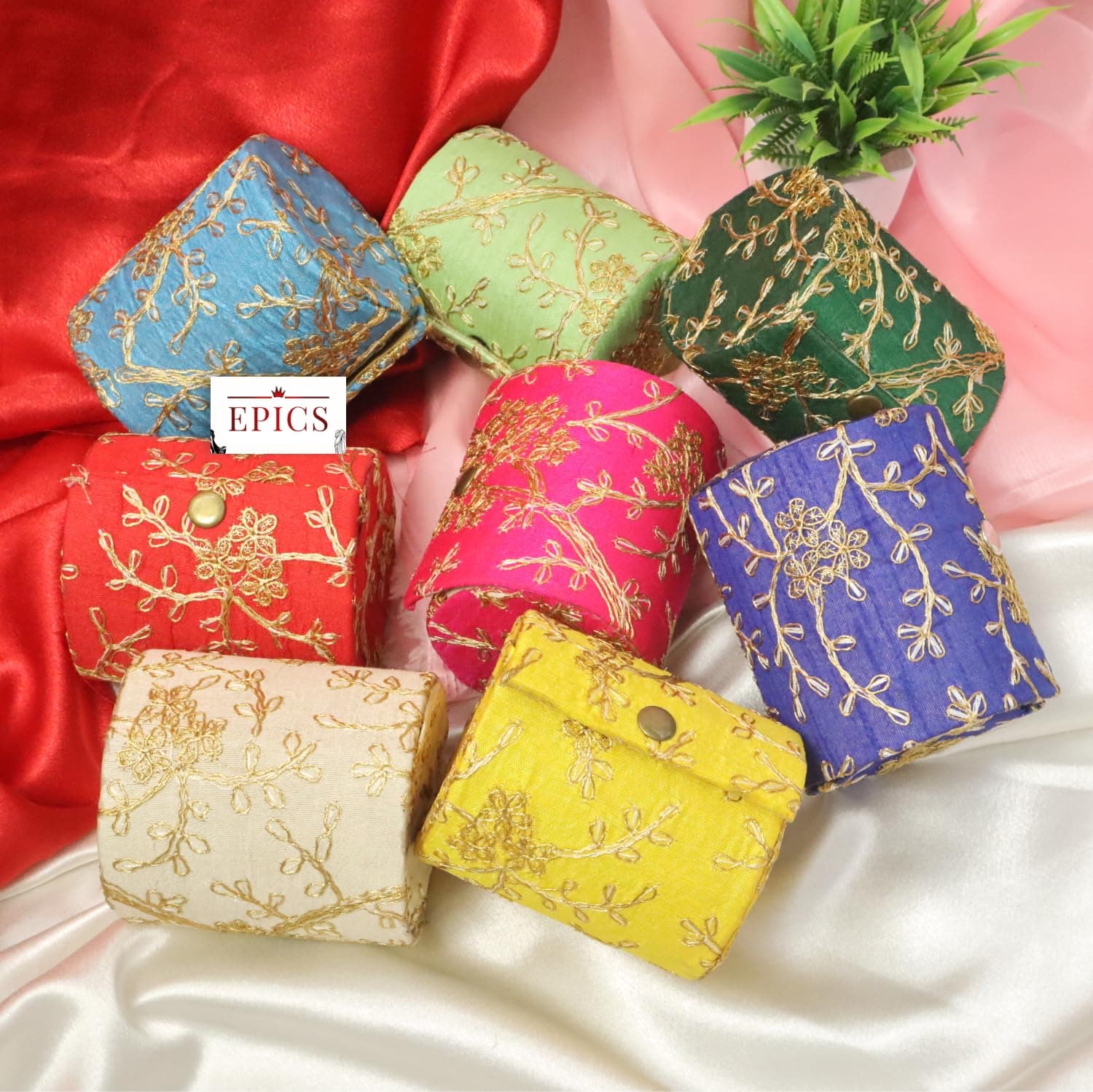 Epics (Pack of 11 Embroidered Bangle Organizer For Women, Churi Box For Women Bangle, Bangle Box Storage Return Gift Round Bangle Box (Multi-Colour)