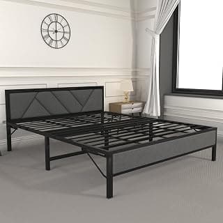 Honey Touch Linea Grey Queen Size Bed Frame | No Assembly Required | (5x6.5ft) Metal Queen Bed