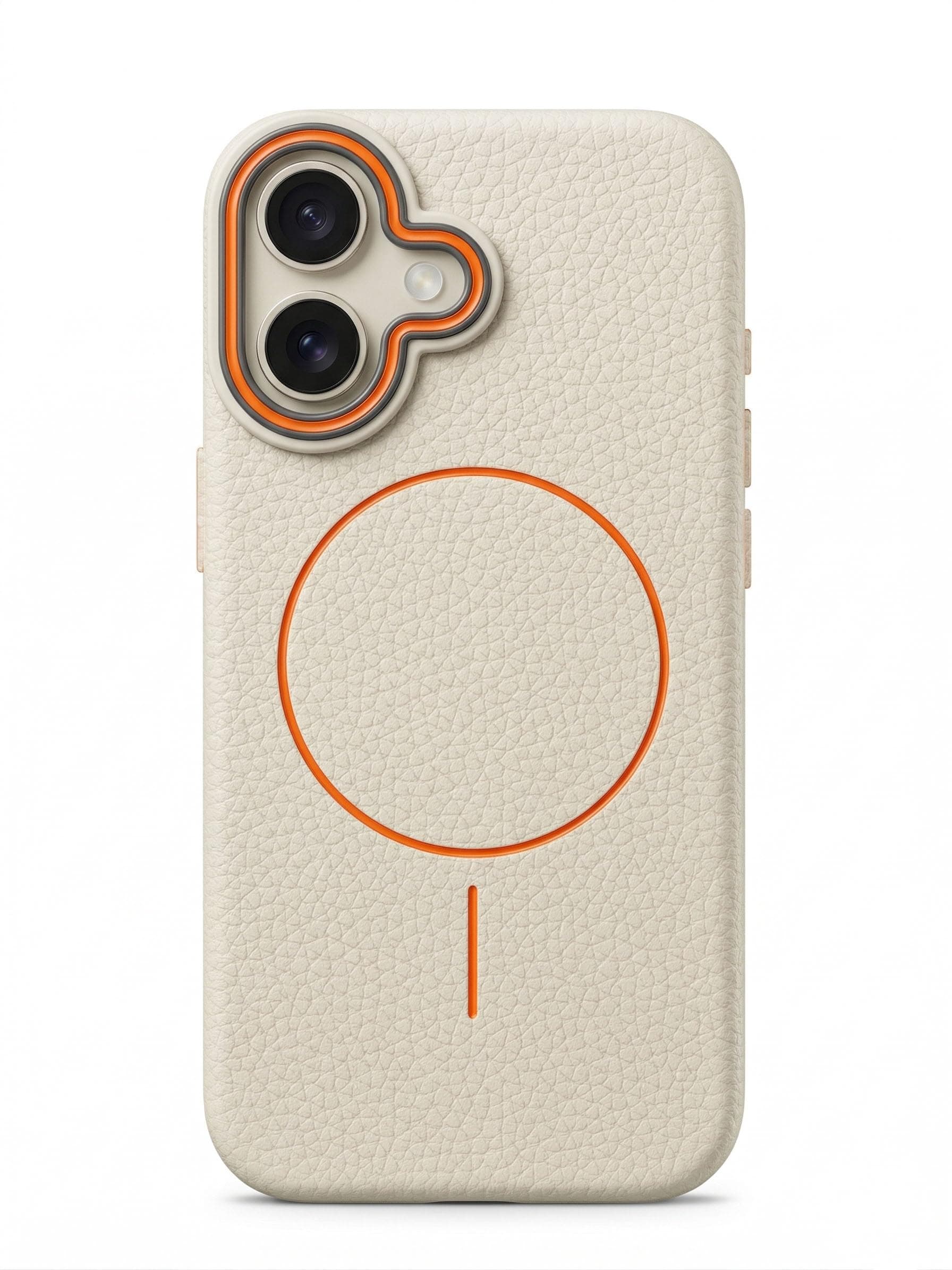 amazon basics Luxury MagSafe Compatible Leather Texture Back Cover for iPhone 17 | Raised Camera Protection | Slim Fit Shockproof Case with Metallic Accents (White)