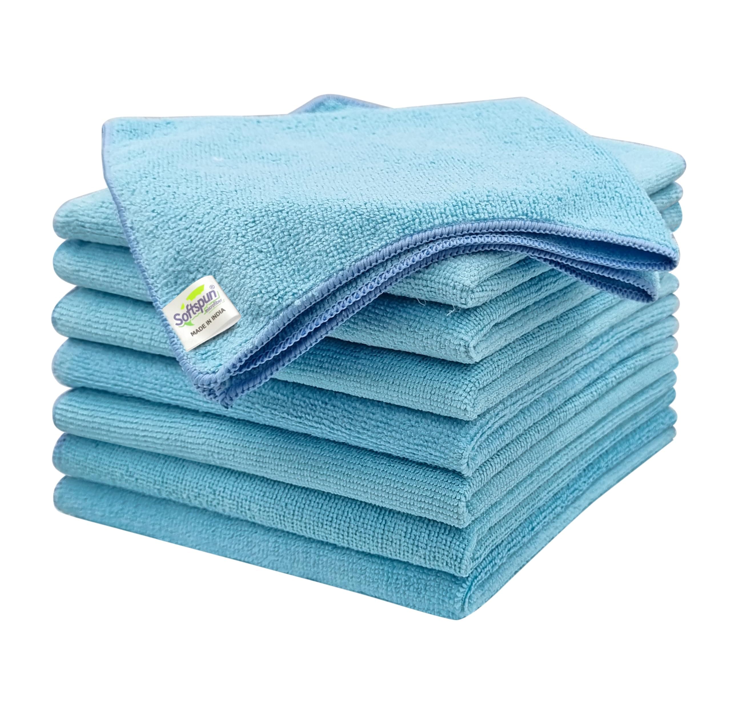 SOFTSPUN Microfiber Cleaning Cloths, 8pcs 40x40cms 220 GSM Sky Blue! Highly Absorbent, Lint and Streak Free, Multi -Purpose Wash Cloth for Kitchen, Car, Window, Stainless Steel, Silverware.…