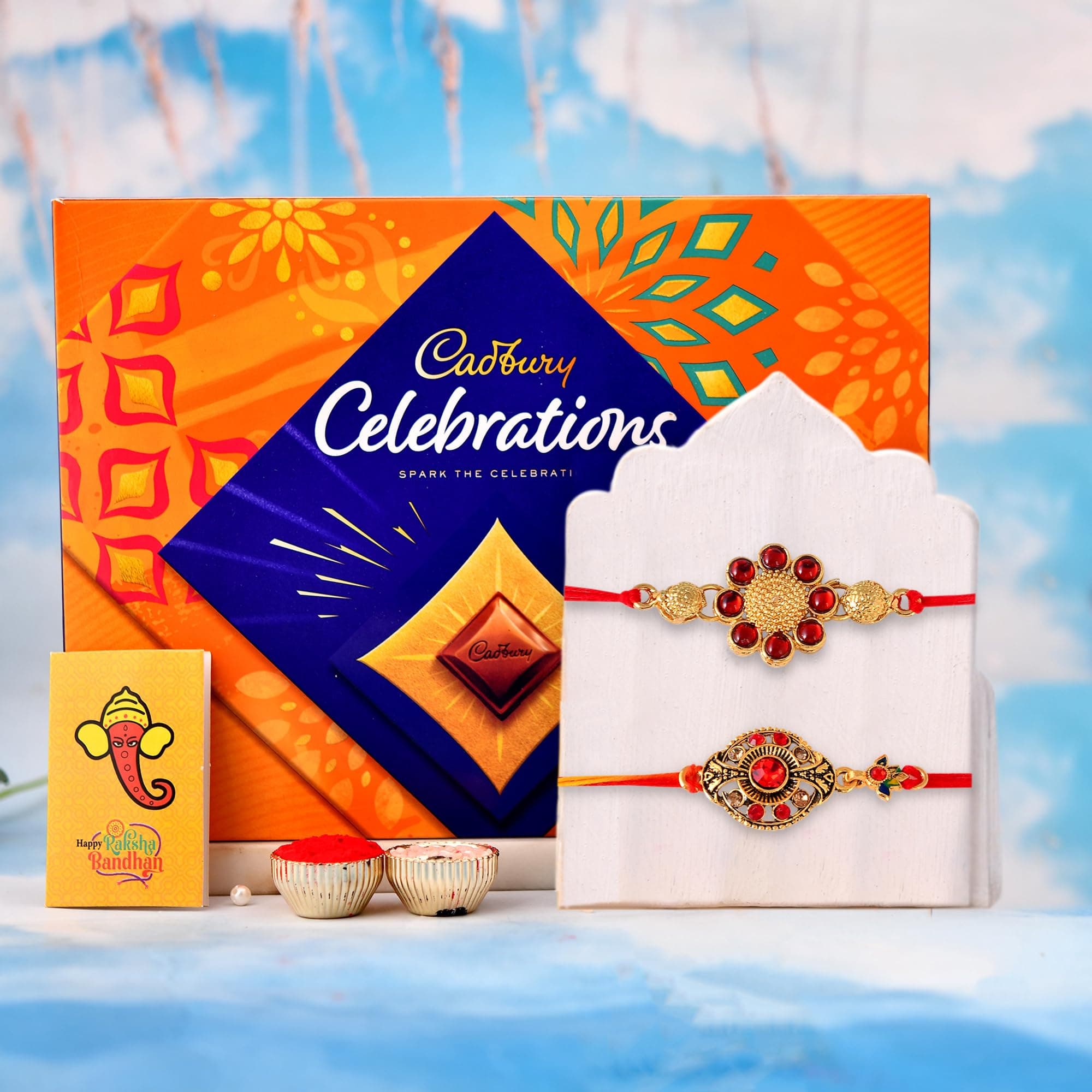 CraftVatika Rakhi Gift for Brother With Cadbury chocolate Combo, Premium Rakhi Set of 2 for brother, Rakhis hamper for bhai | rakshabandhan gifts|, Rakshabandhan Bhai Bhabhi Hamper Greeting Card Men Women, Tilak Set