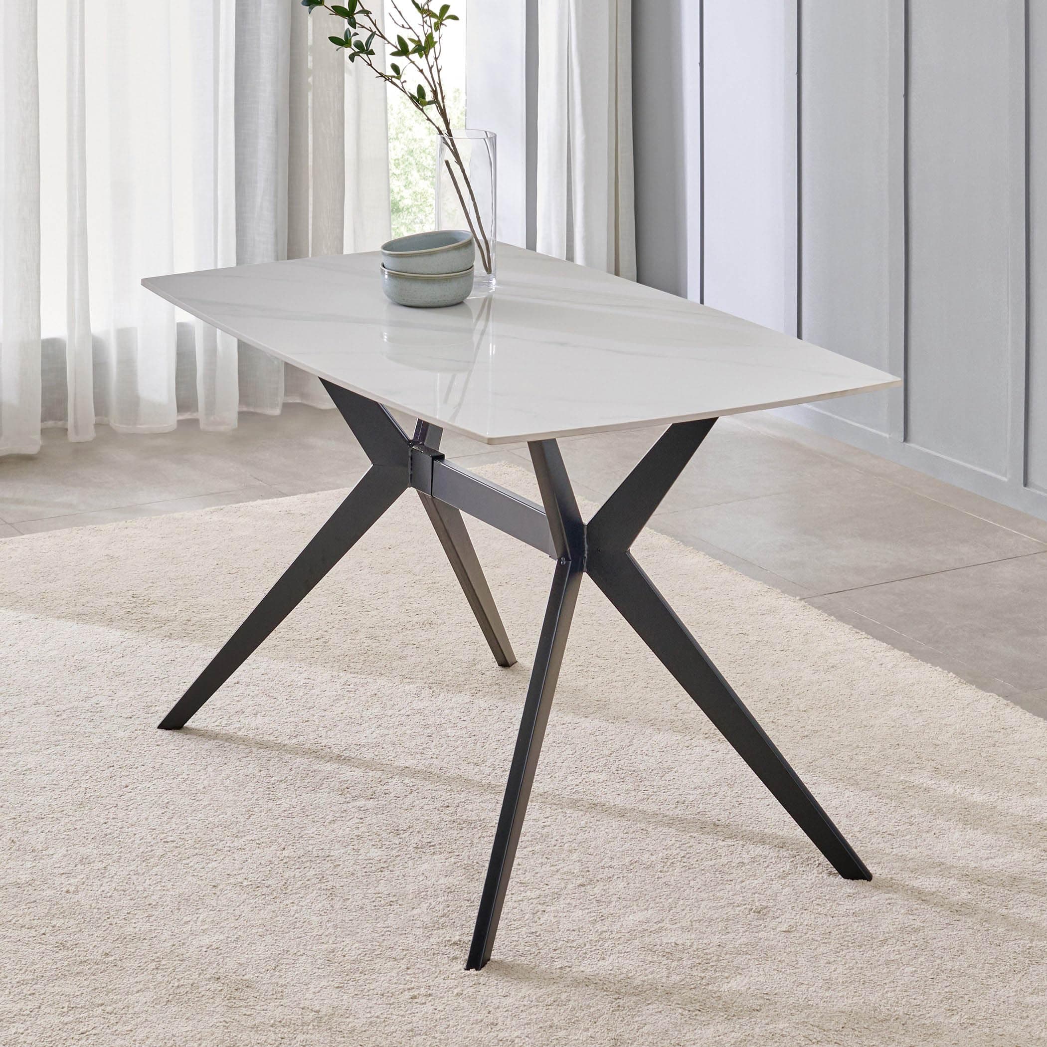 Home Centre | Rika 4-Seater Dining Table | Sintered Stone Top | White | 1 Year Warranty