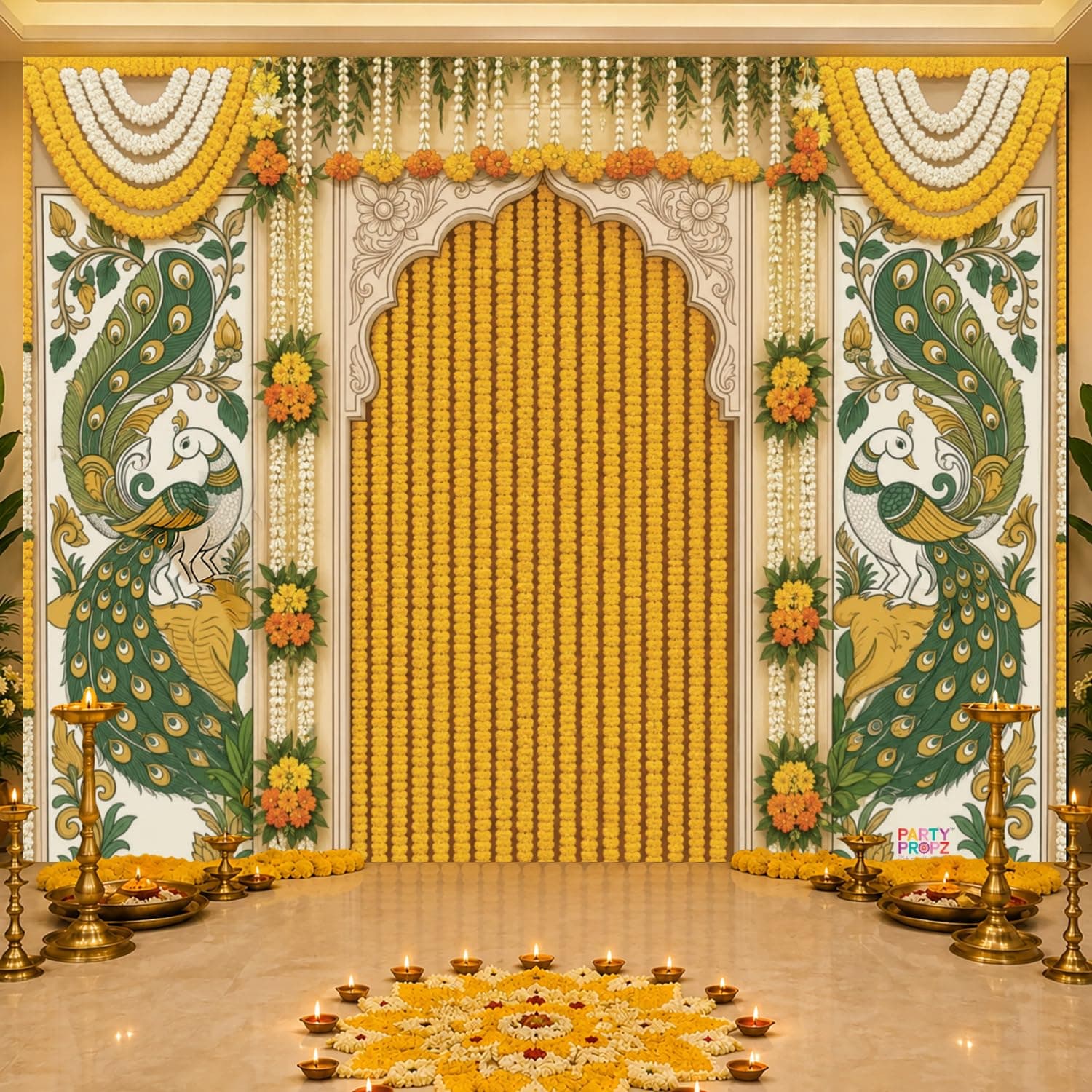 Party Propz Backdrop for Ganapati Decoration Items for Home- 2 Pcs, Varalakshmi Decorations, Backdrop Cloth for Decoration Pooja, Janmashtami Decorations Items, Printed Backdrops for Pooja