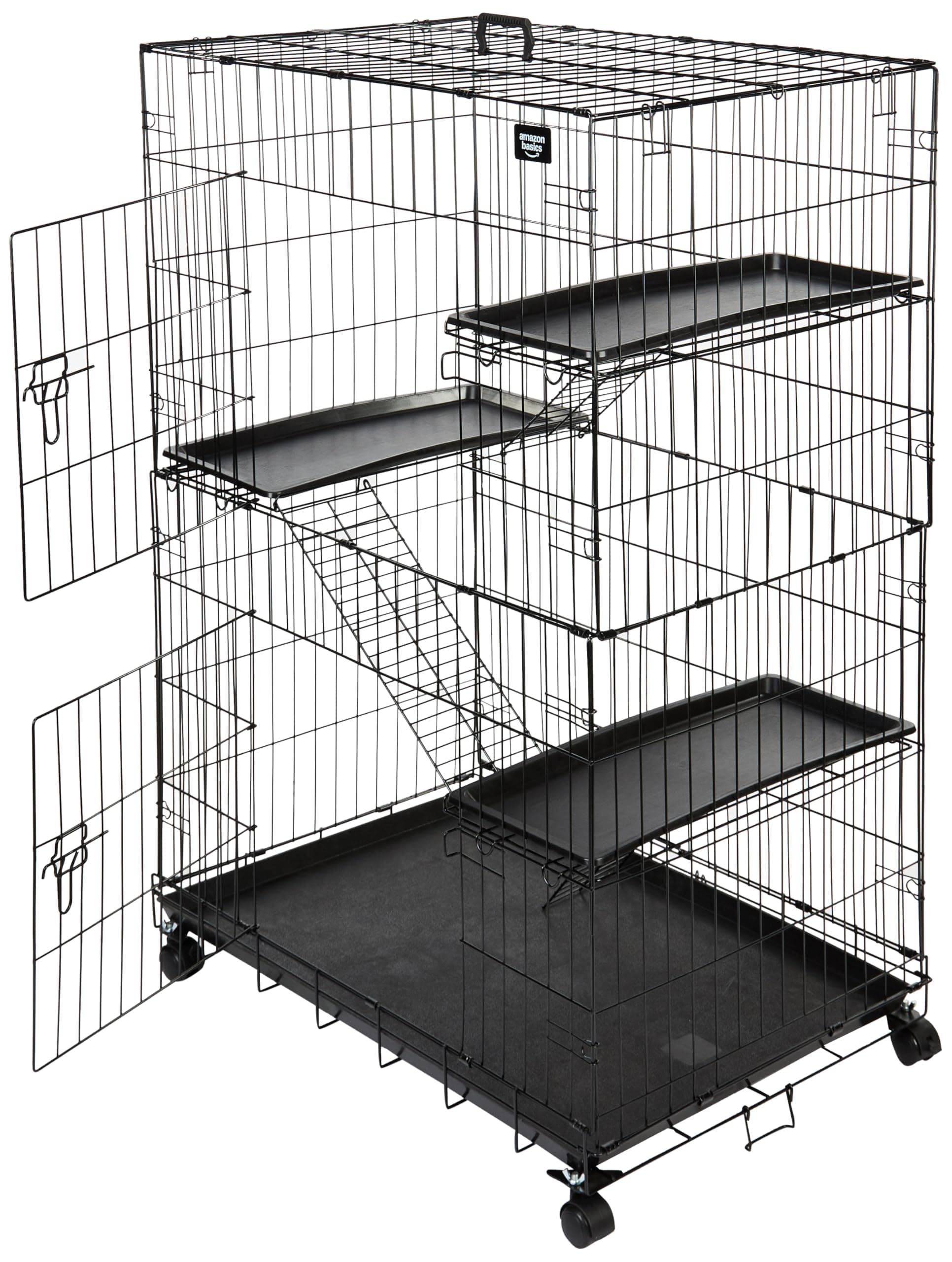 amazon basics Multi-Level 3-Tier Cat Playpen Cage | Large | Spacious Metal Enclosure with Platforms & Removable Tray (Black),1