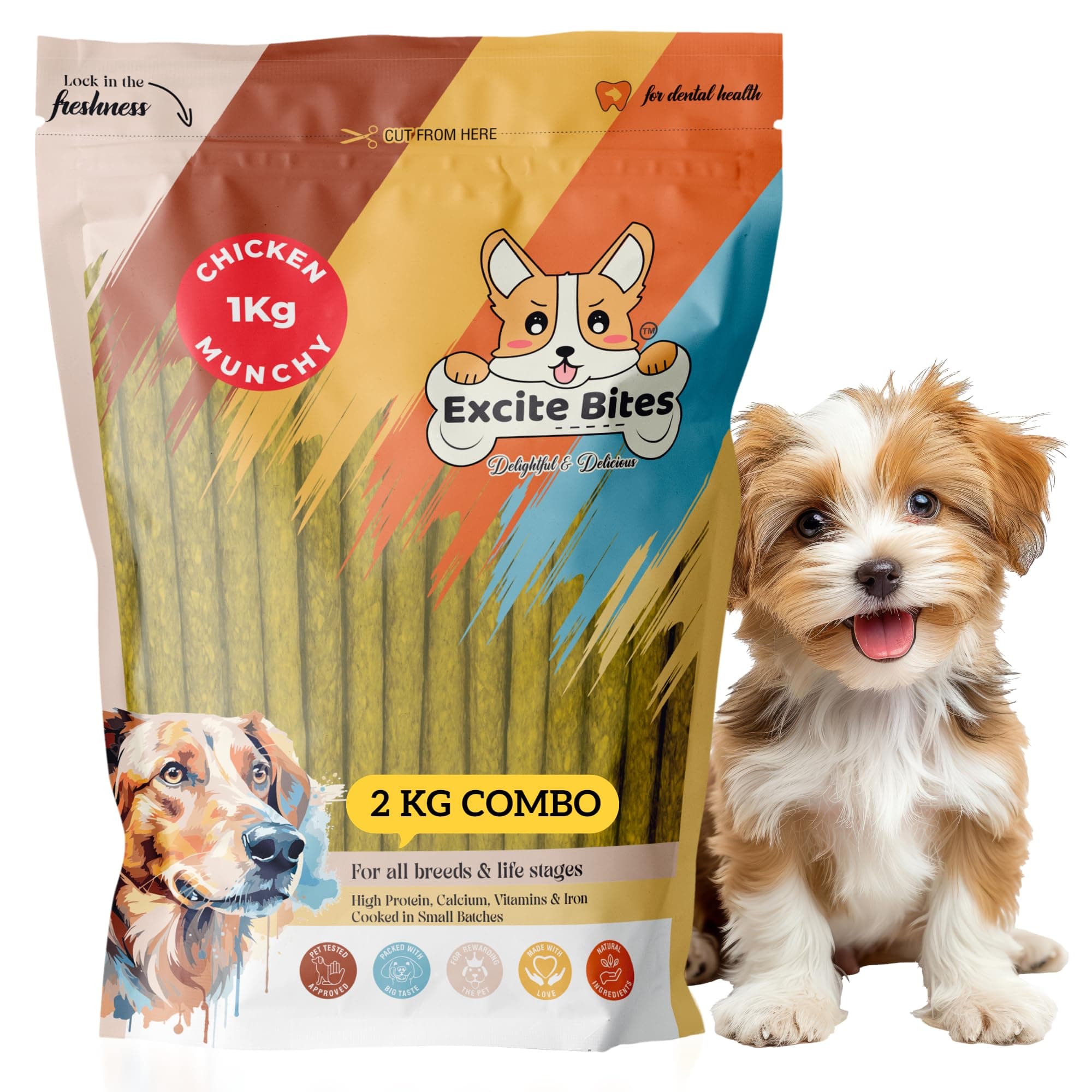 Excite Bites Chicken Flavor Dog Chew Stick | Protein Dog Food | Essentials Dog Treats for Adult & Puppies | Dental Sticks for Dogs 1 kg (Pack of 2)