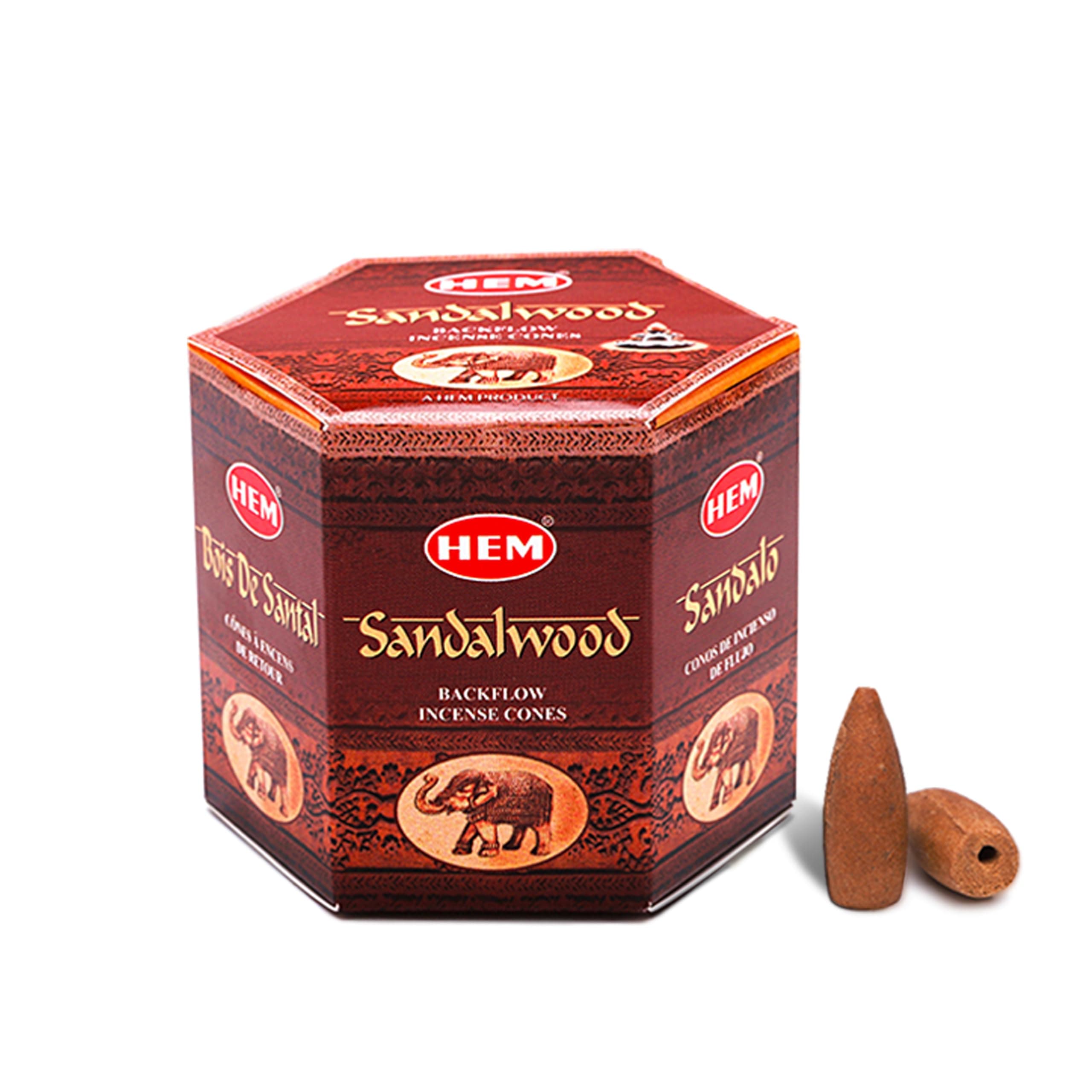 Hem Sandalwood Backflow Incense Cones – Brown Fragrance Cones for Positivity, Aura Cleansing, Relaxation, Stress Relief & Air Purification | Long-Lasting Aroma | Spiritual Gift Set – Pack of 40 Cones