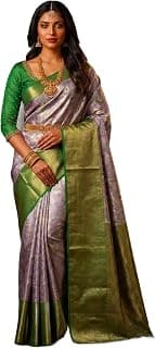 MIMOSA Women's Lavender Art Silk Kanjivaram Saree (Unstitched Blouse) 6.2 Mtrs