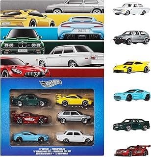 Hot Wheels 1:64 Scale Die-Cast Toy Cars, Set of 6 Euro Style Collectible Vehicles with Elevated Deco, for Play or Display (Styles May Vary)