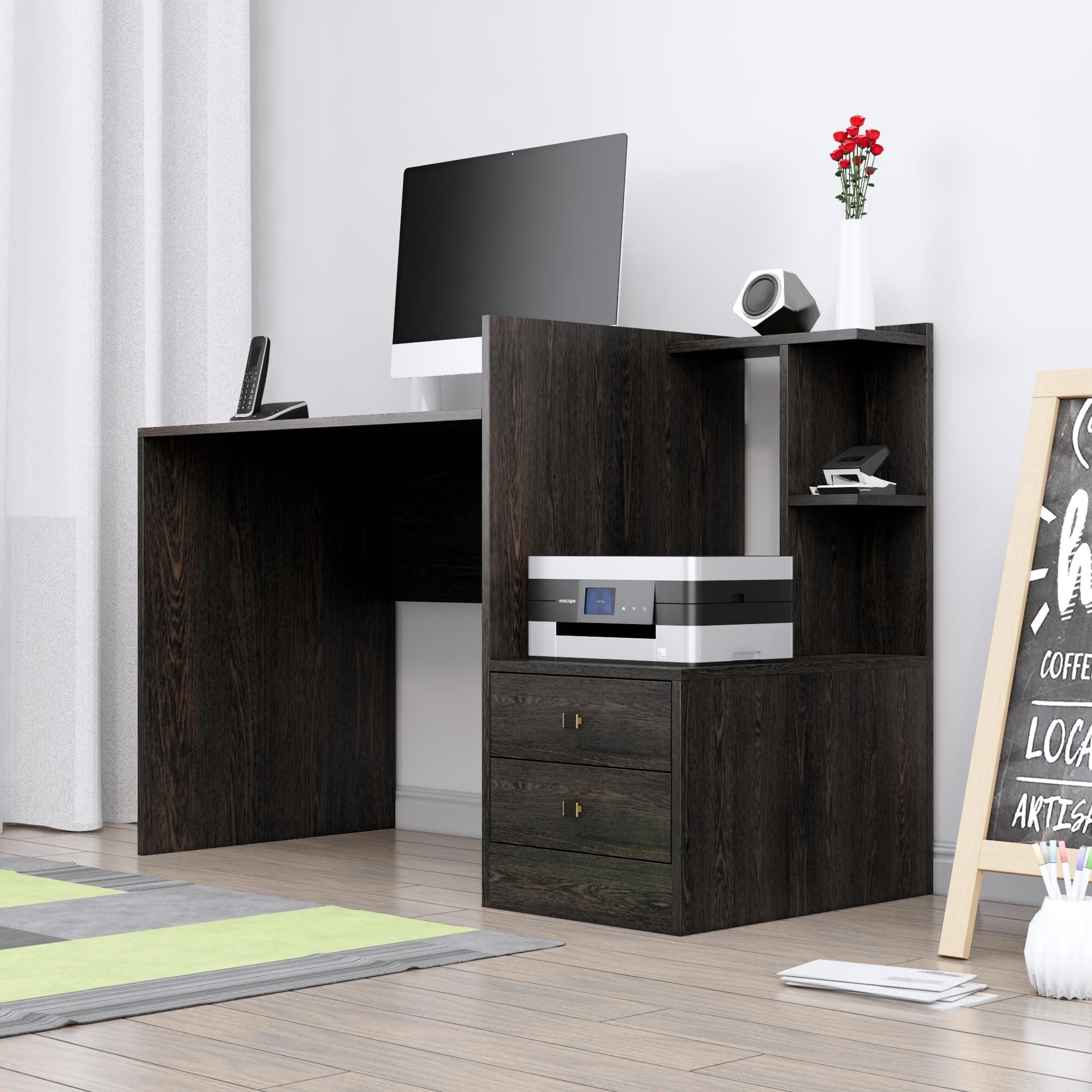 Bniture Wooden Study Table for Home | Engineered Wood Study Table with Side Open Storage Area | Multi Purpose Computer Desk for Writing & Study | Laptop Table for Study Room & Office | Flower Wenge